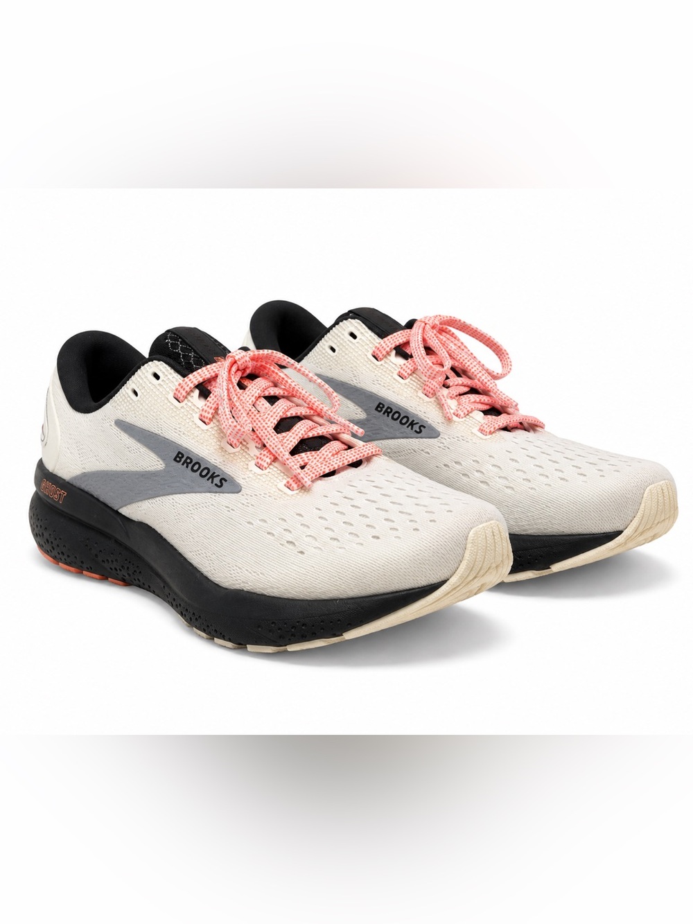 Brooks Ghost 16 Running Shoes in Ecru Orange Black Size 8